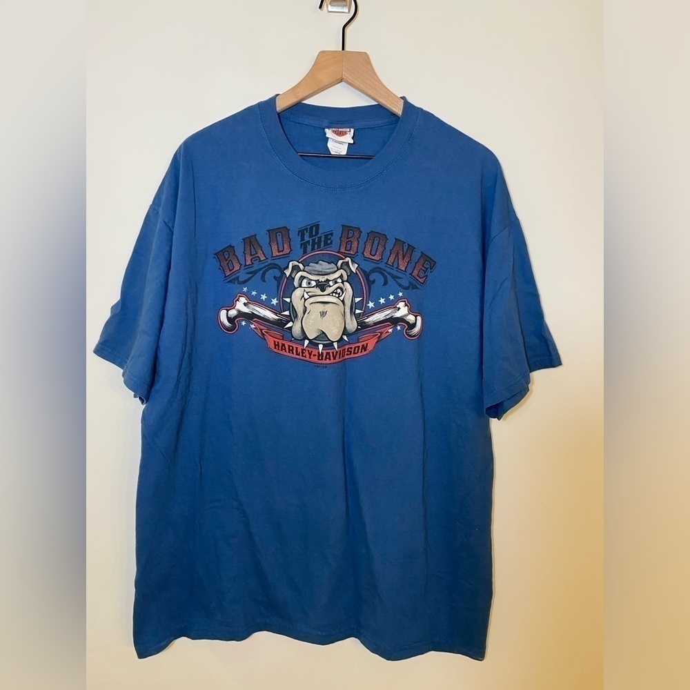 Harley Davidson Pataskala Ohio Bad To The Bone  T Shirt Blue Dog Sz XL
